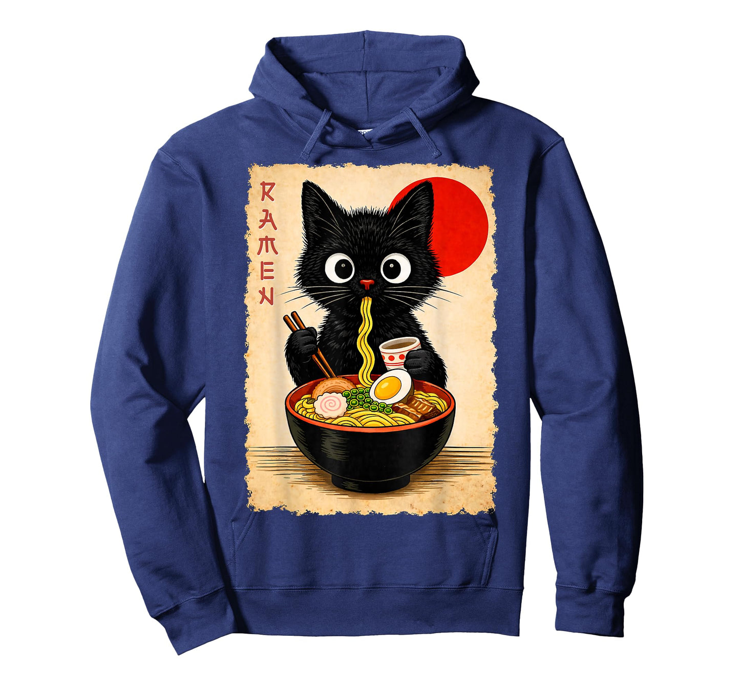 Cute Black Cat Eating Ramen Artwork Print Anime Style Wall T-Shirt