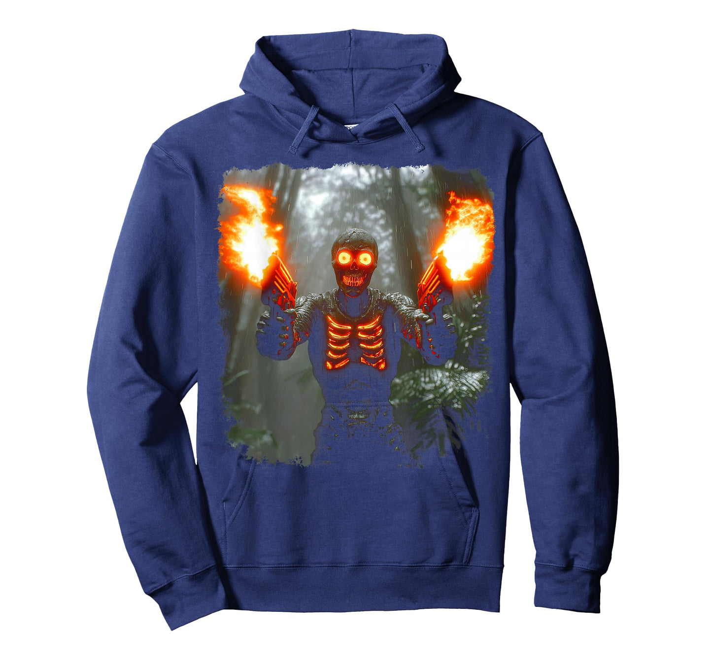 Hard Fire Zombie Skeleton Guns Blazing - Glowing Skull Meme T-Shirt
