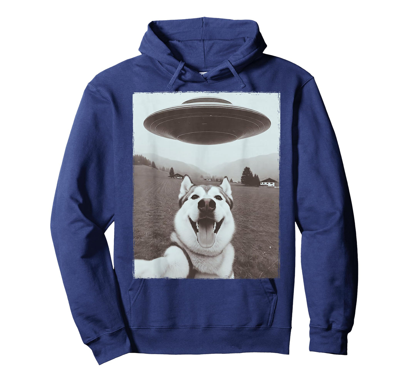 Happy Husky Selfie with Alien UFO Funny Dog Gift T-Shirt