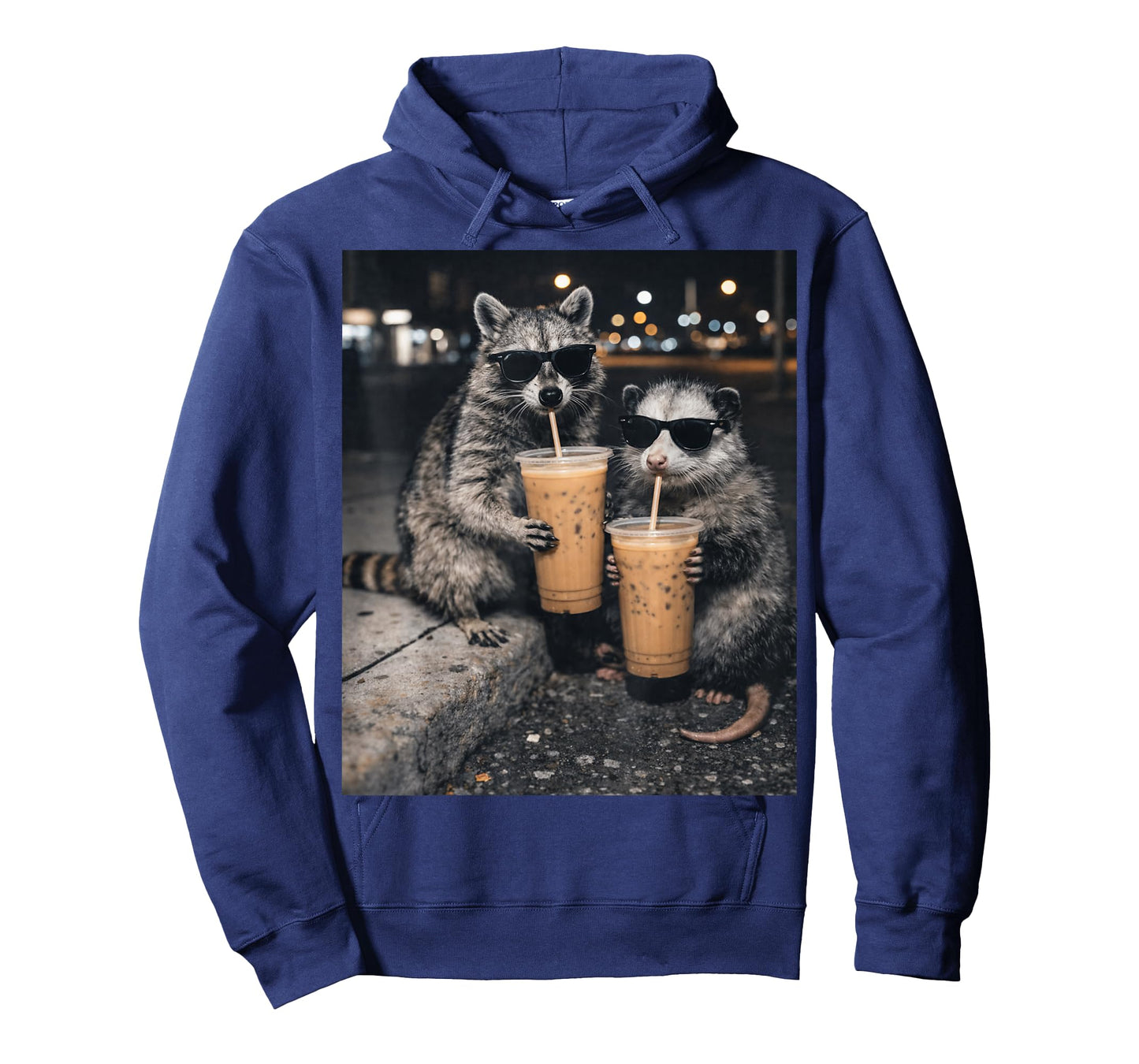 Funny Raccoon and Opossum Drinking Iced Coffee. Cute Animal T-Shirt