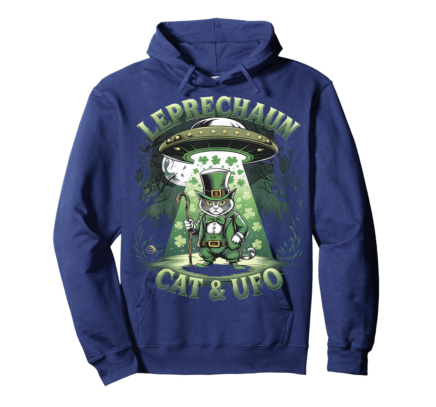 Leprechaun Cat and UFO St Patricks Day Funny Alien Irish T-Shirt
