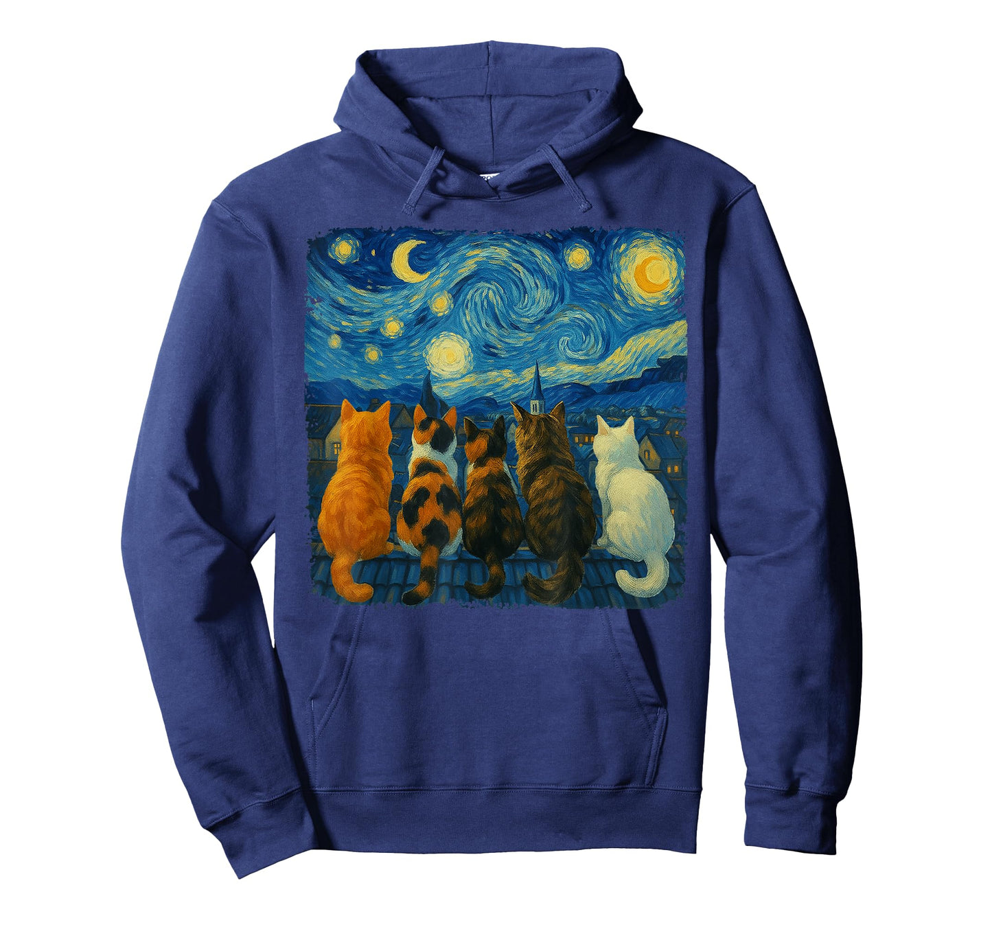 Funny Cat Starry Night Van Gogh Cats Rooftop Scene T-Shirt