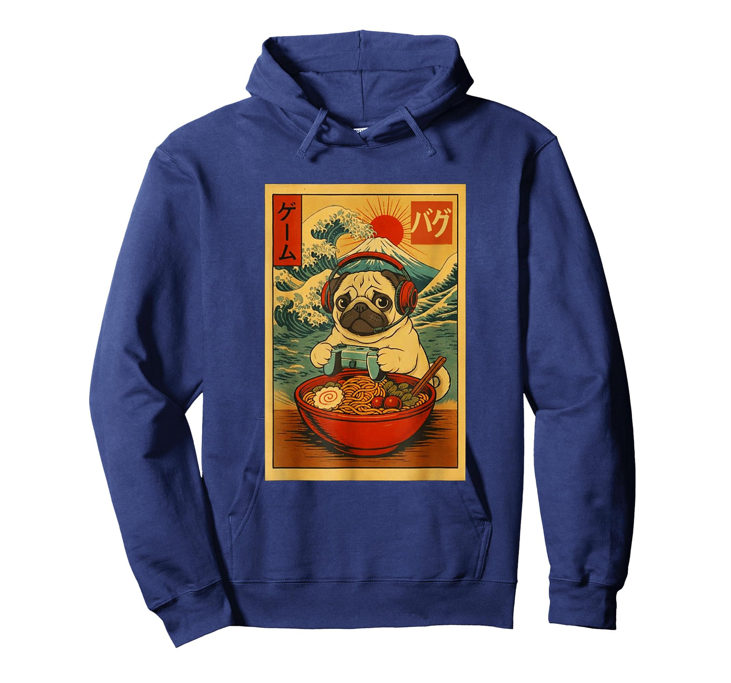 Pug Dog Gaming Ramen Japanese Ukiyo-e Great Wave Retro Art T-Shirt