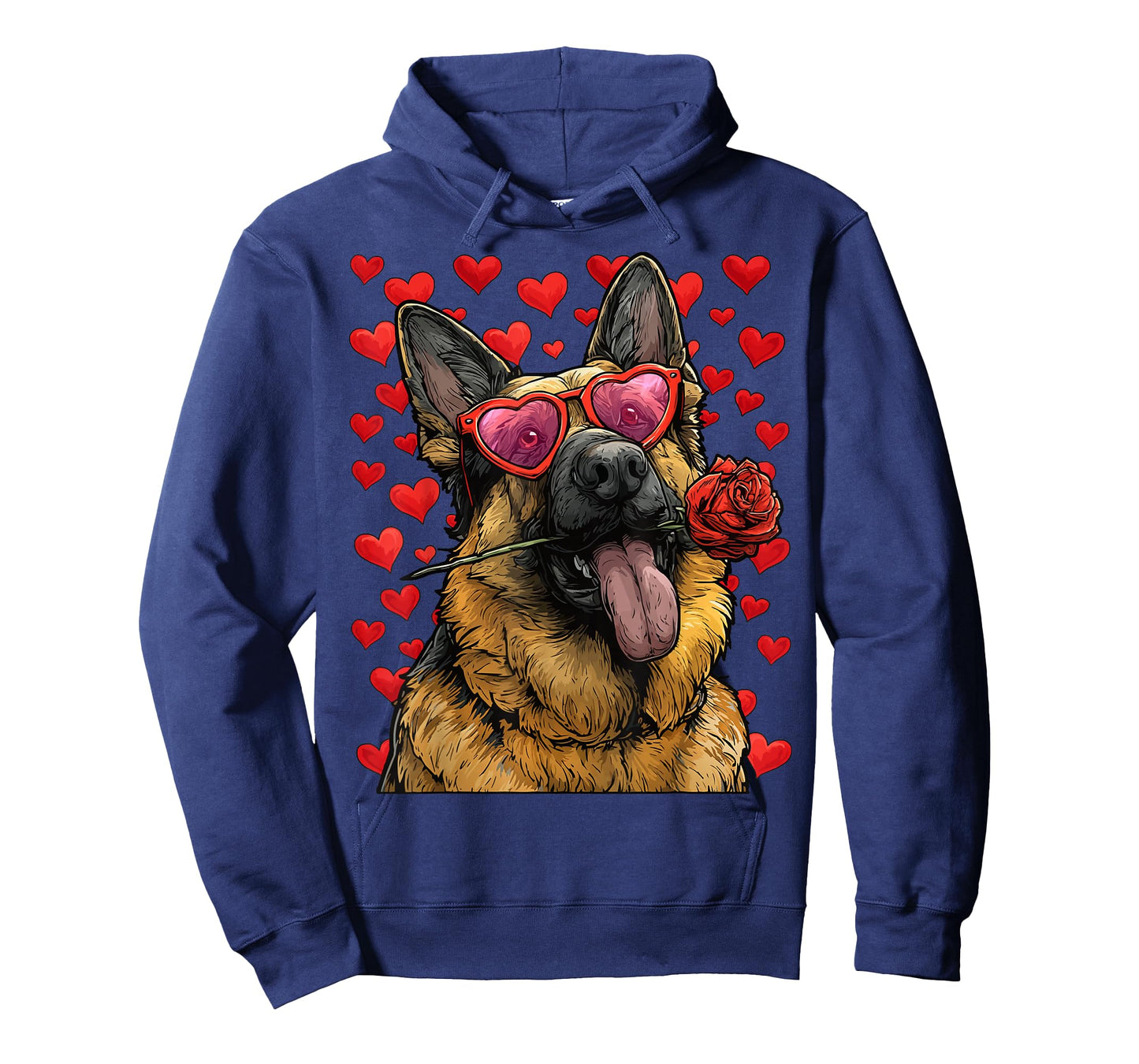 German Shepherd with Heart Glasses Rose Valentine's Day Dog T-Shirt