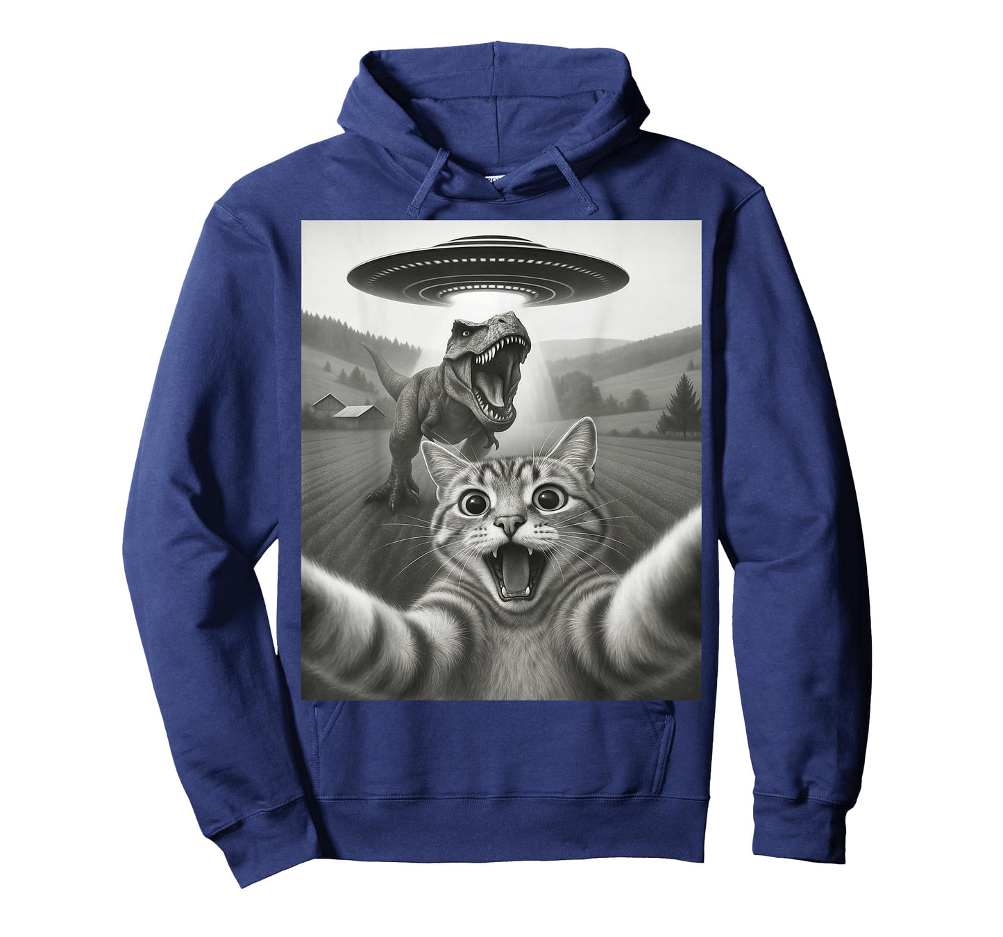 Cat Selfie with Alien UFO & T-Rex Dinosaur Funny Cat Gifts T-Shirt