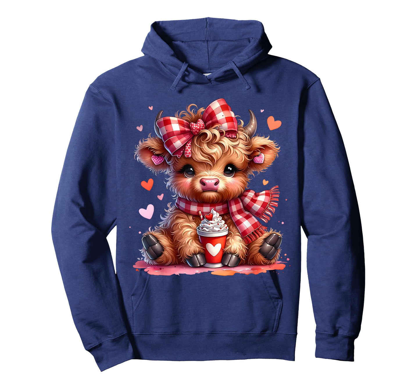 Valentine Highland Cow Cute Cow Drinking Coffee Girls Women T-Shirt