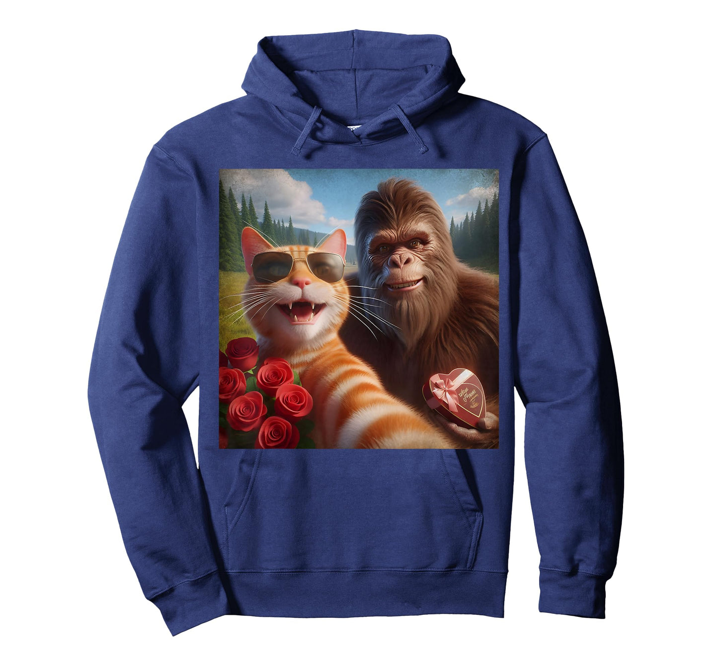 Funny Valentine Cat and Bigfoot Selfie Meme T-Shirt