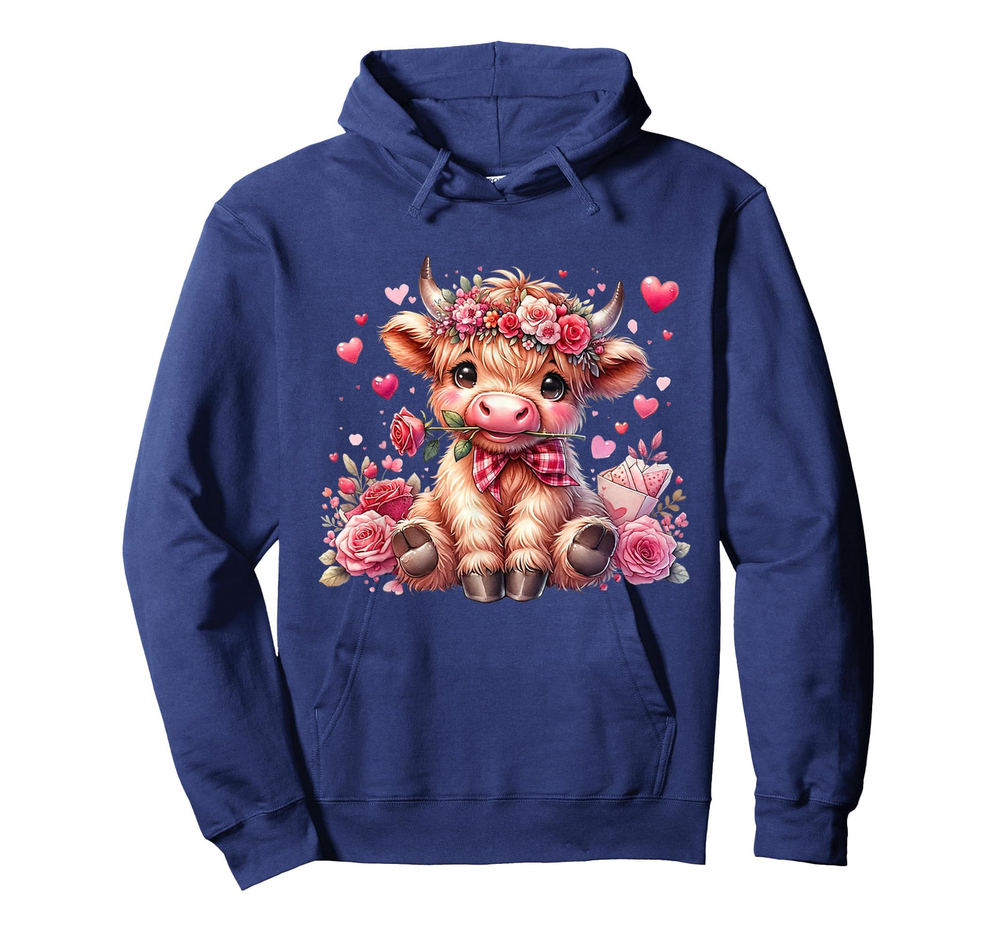 Valentine Highland Cow Print Cute Love Heart Flowers T-Shirt