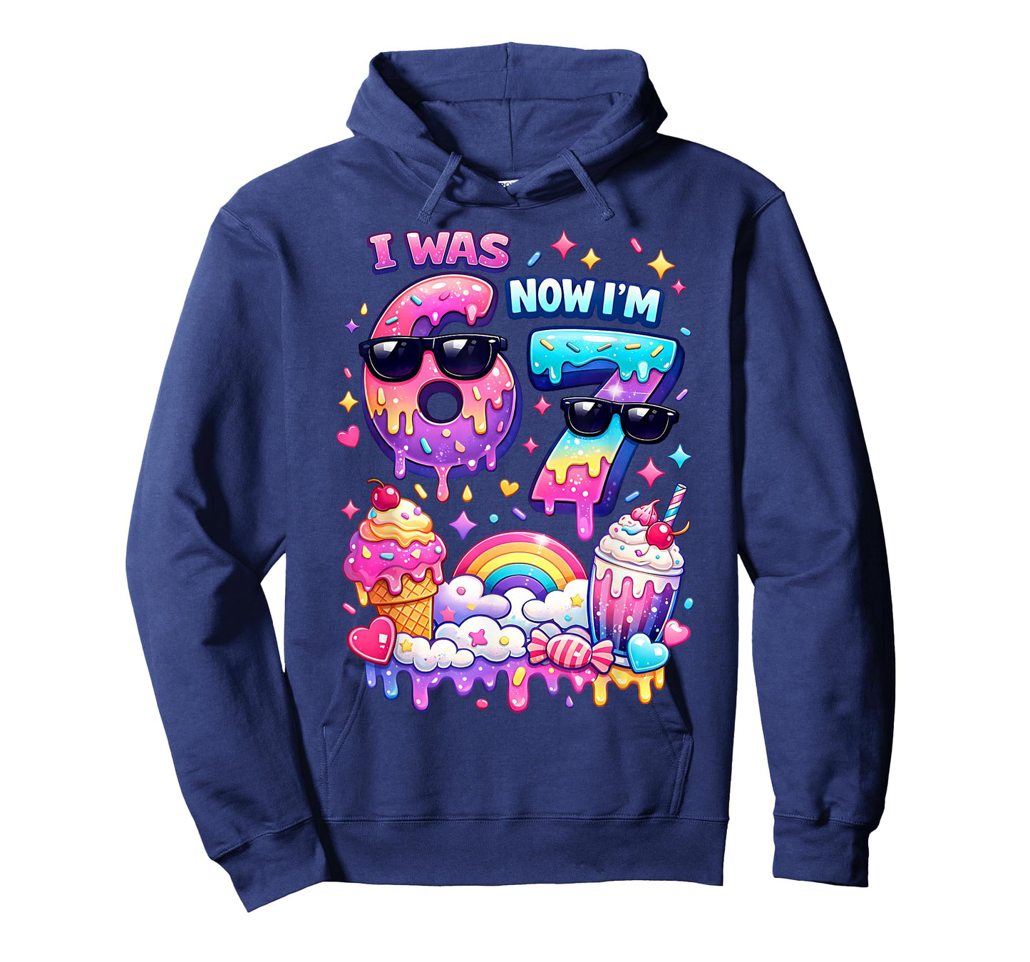 I was 6 Now I'm 7 Ice Cream Dripping 67 Meme Kids Birthday T-Shirt
