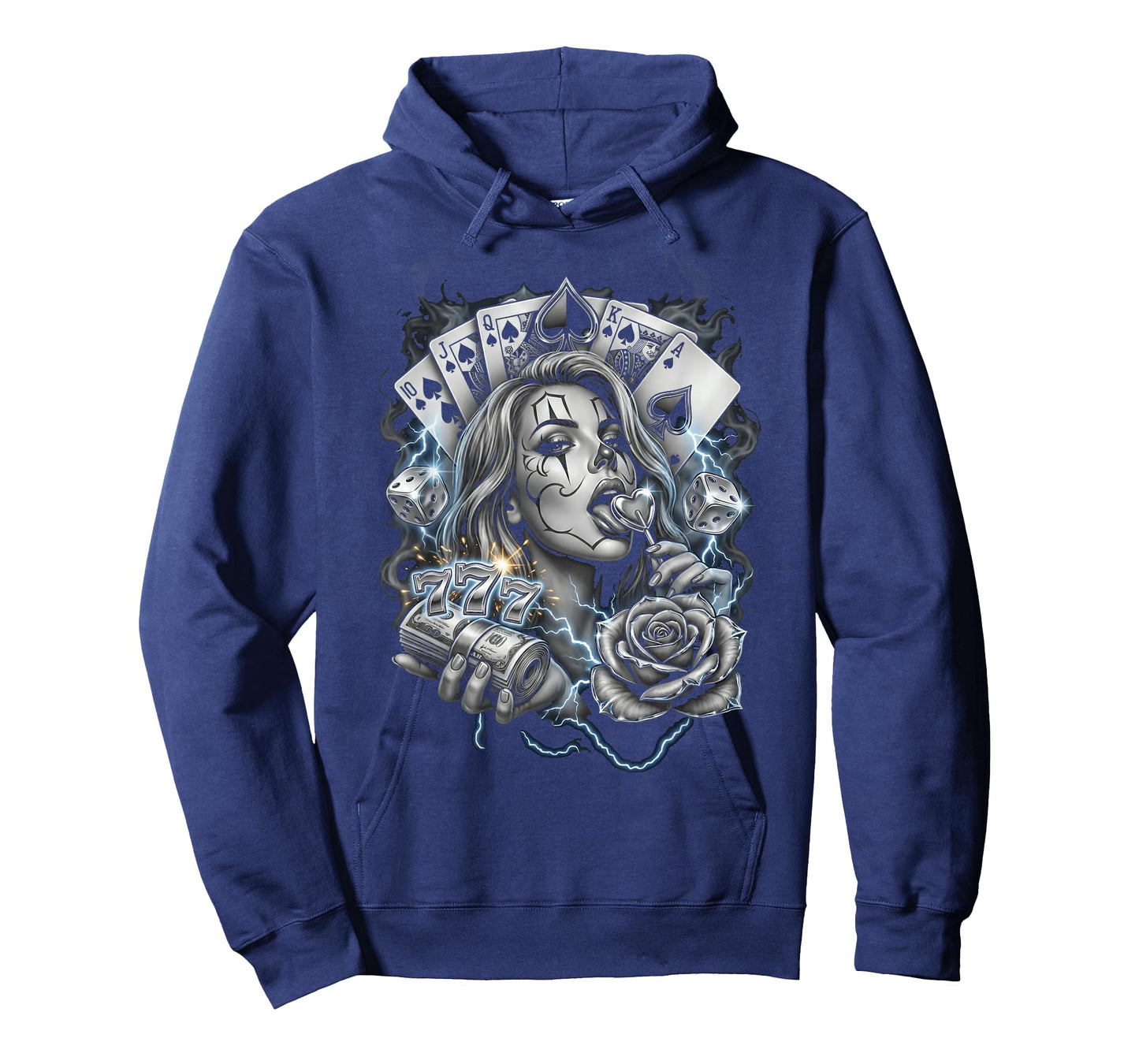 Chicano Payasa Girl Royal Flush Poker Money Tattoo Art T-Shirt