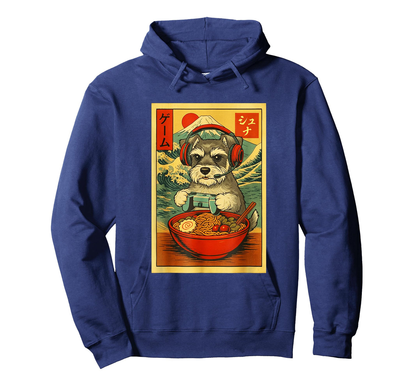 Schnauzer Dog Gaming Ramen Japanese Ukiyo-e Great Wave Retro T-Shirt