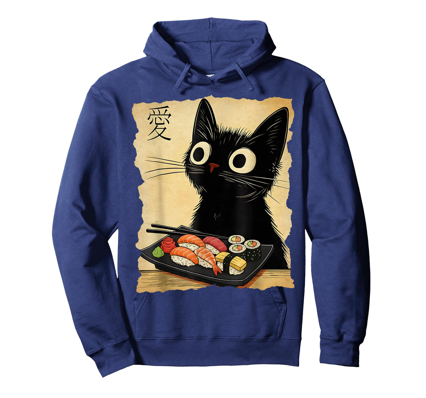 Retro Japanese Cat Sushi Cute Black Funny Kawaii Cat Anime T-Shirt