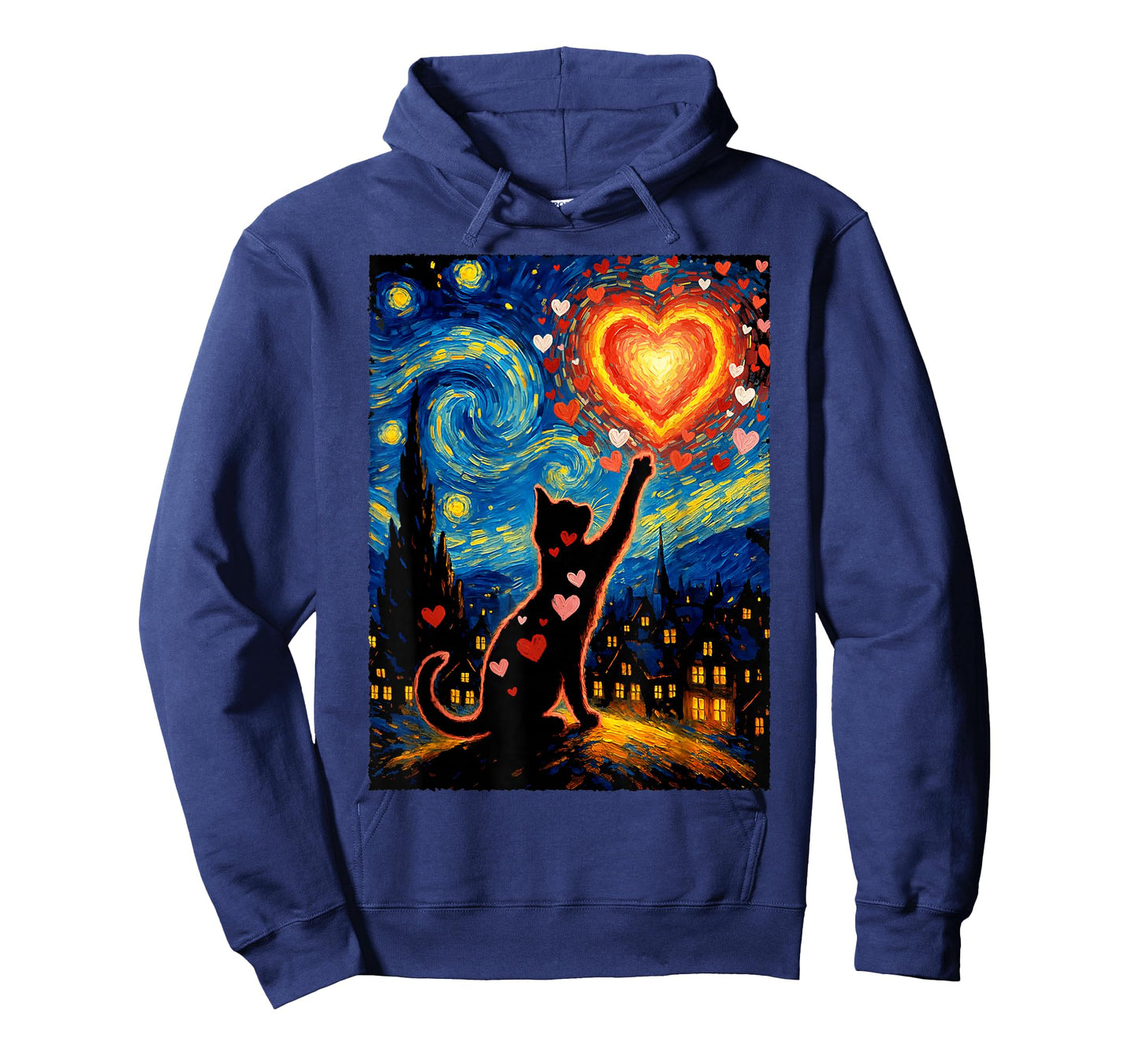 Romantic Cat Van Gogh Starry Night Valentine Art Lovers T-Shirt