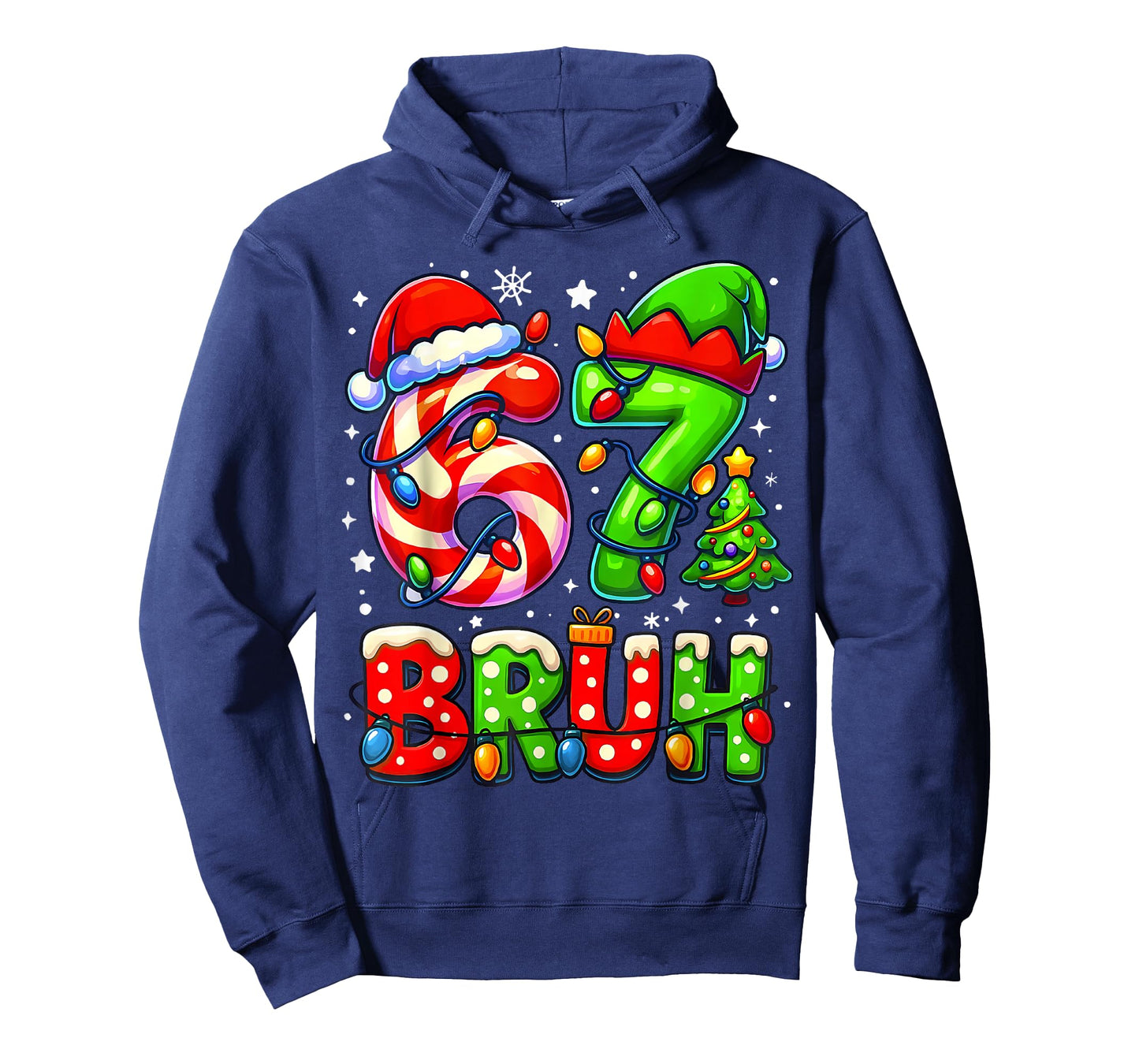 Bruh 67 Six Seven Meme Candy Cane Xmas Light Boy Girl Kids T-Shirt