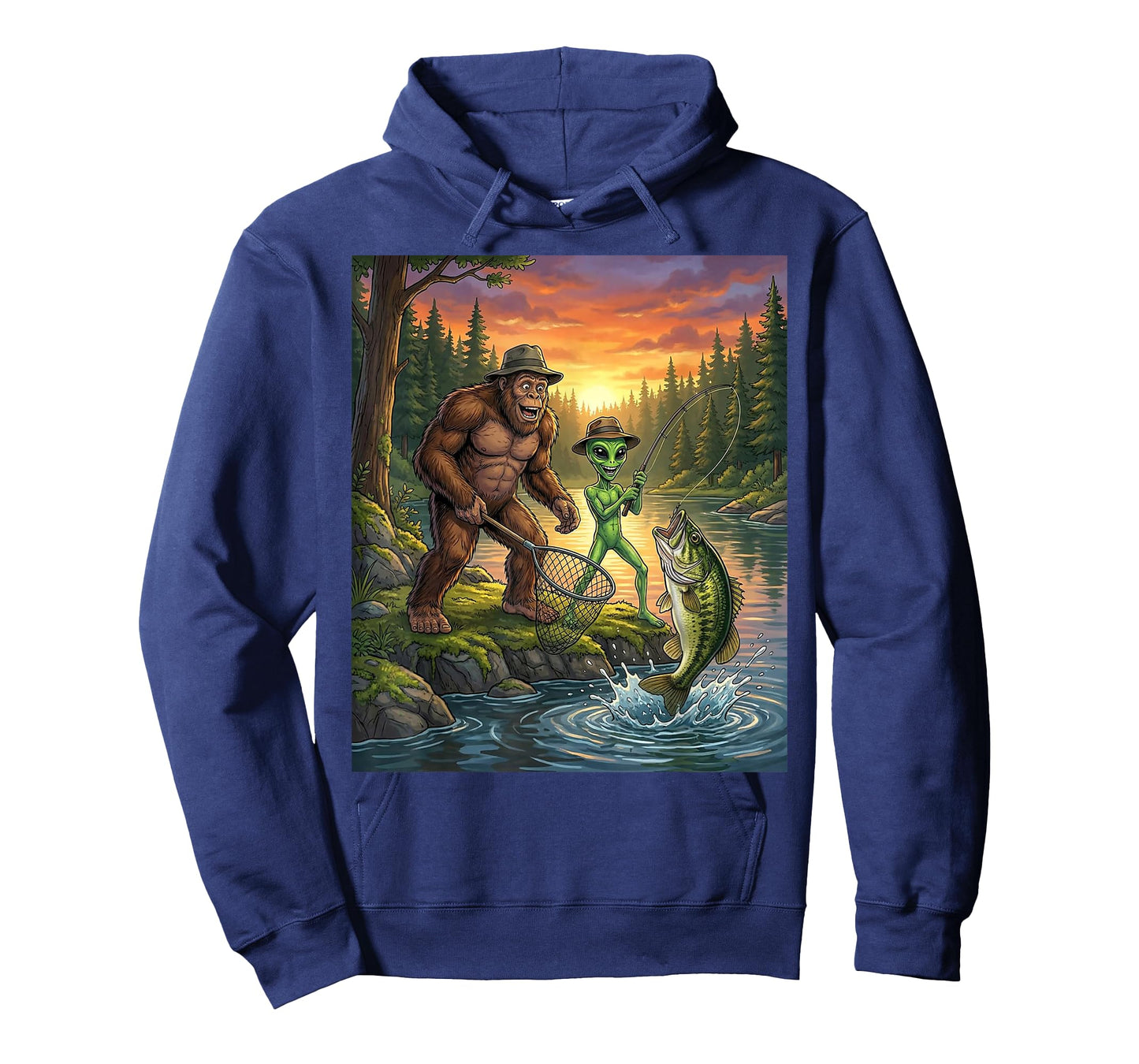 Funny Bigfoot Fishing Mens Alien Sasquatch Fishing Boys T-Shirt