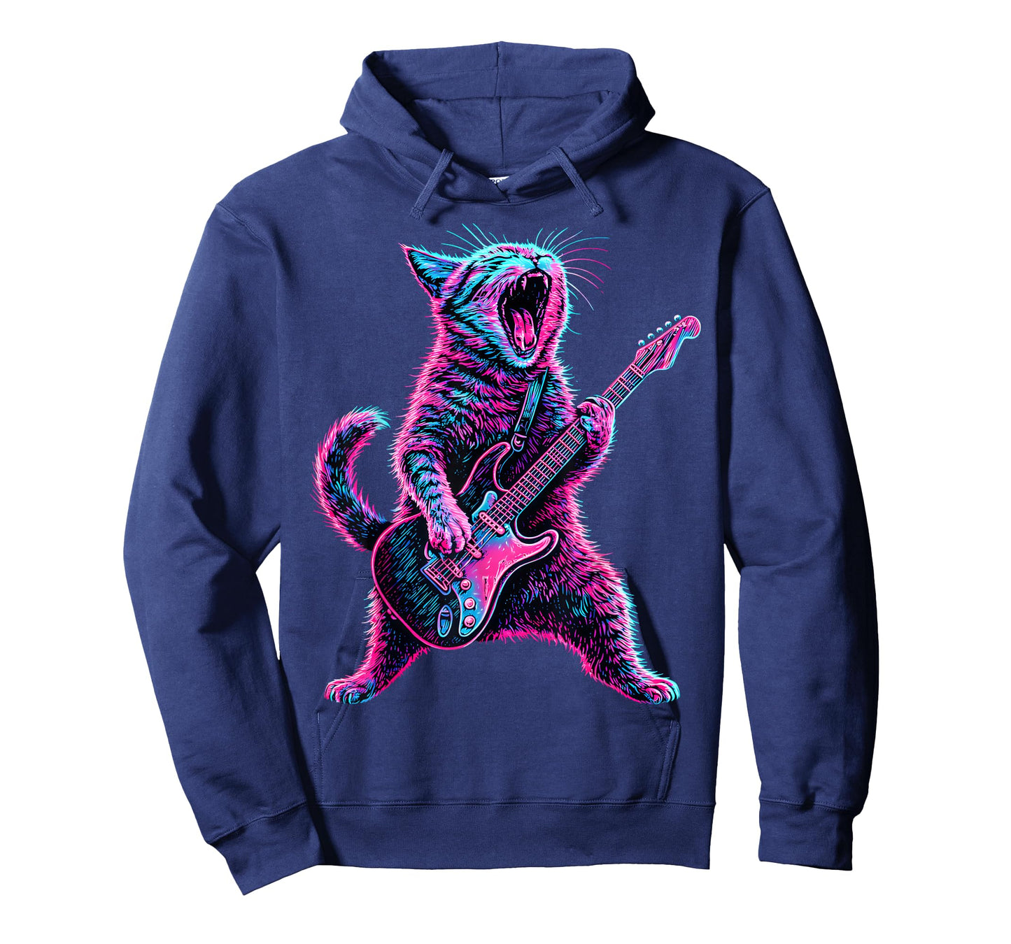 Cat Playing Guitar Retro Music Rock Lovers Cat Guitar Player T-Shirt
