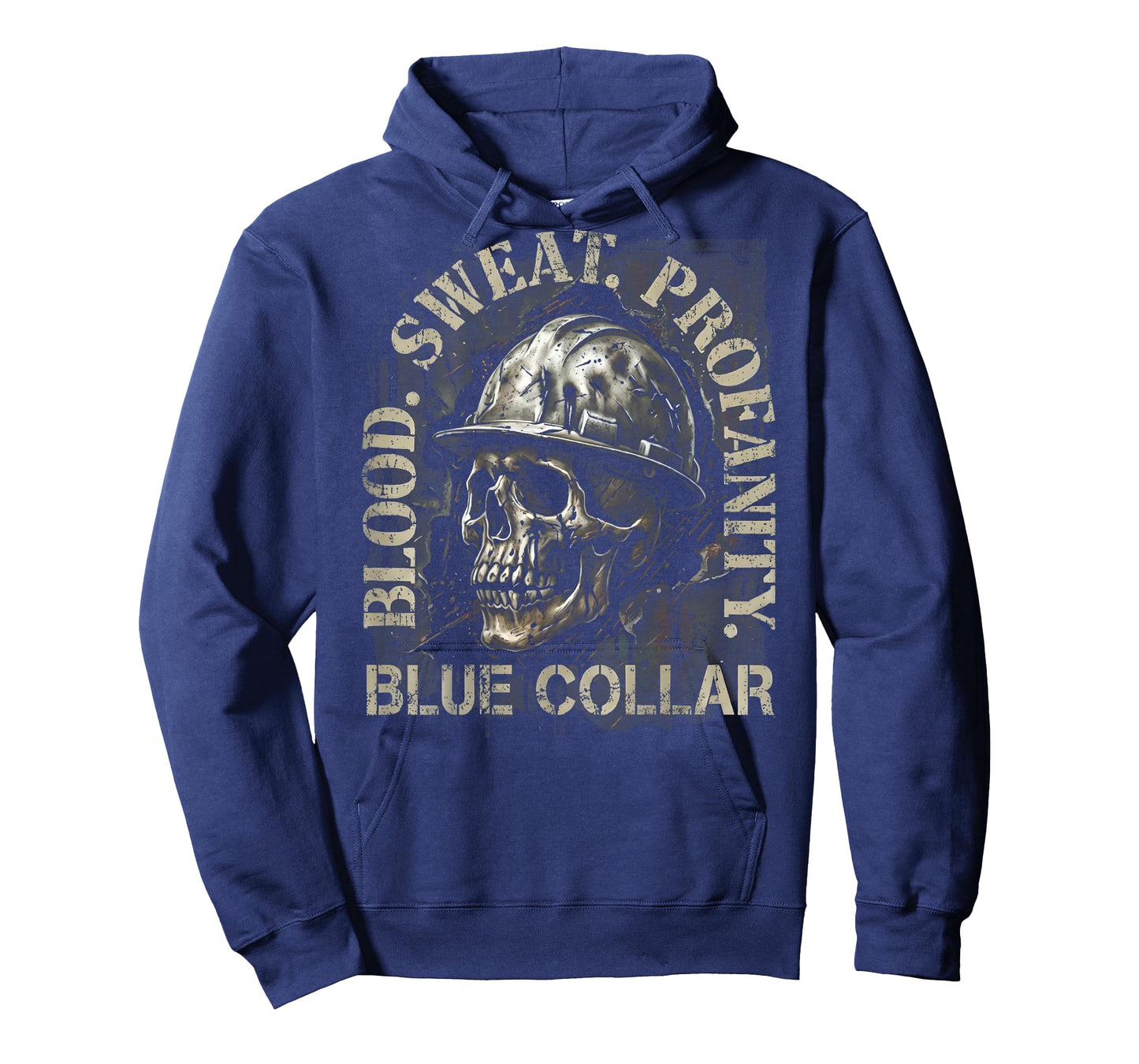 Blood Sweat Profanity Construction Worker Skull Blue Collar T-Shirt