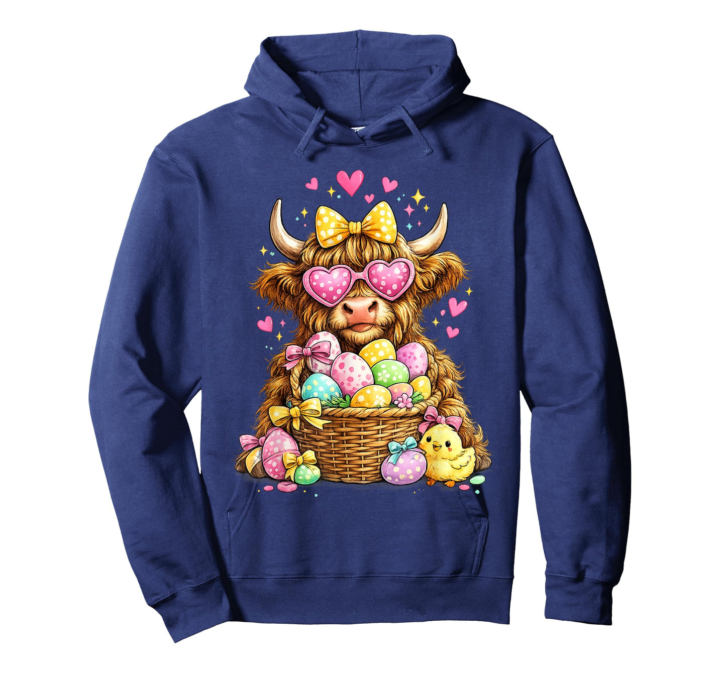 Cute Easter Highland Cow with Eggs Bunny Farm T-Shirt