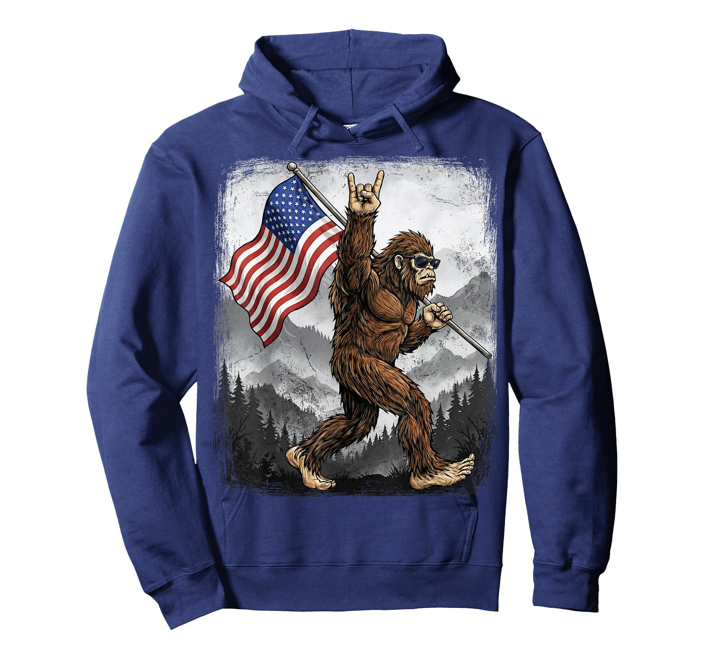 Bigfoot Rock On Hand Sign American Flag 4th of July USA T-Shirt