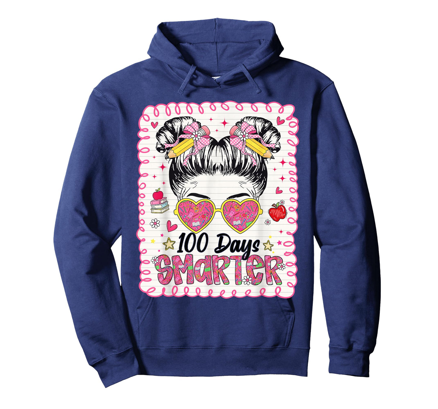Preppy 100 Days Smarter 100th Day of School Messy Bun Girls T-Shirt