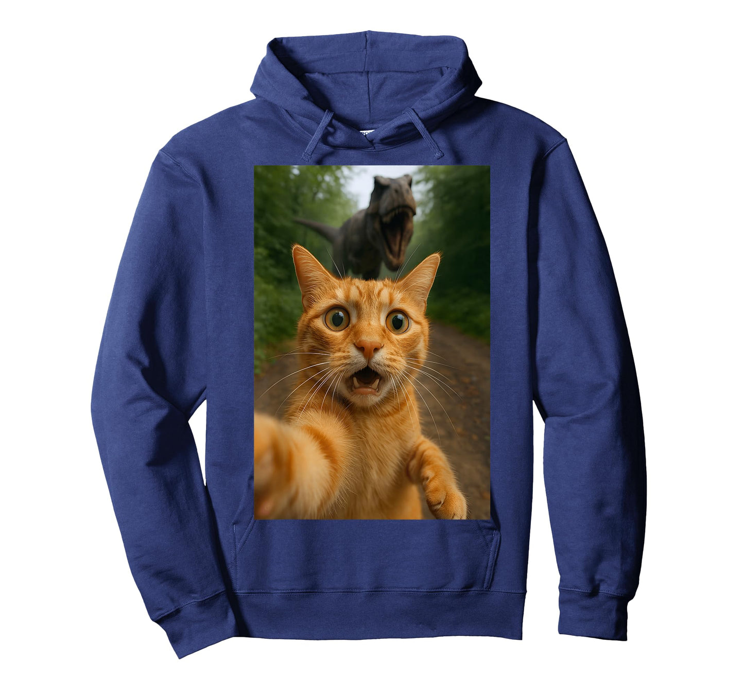 Cat Selfie Escape from Dinosaur Funny for Kids Teens Adult T-Shirt