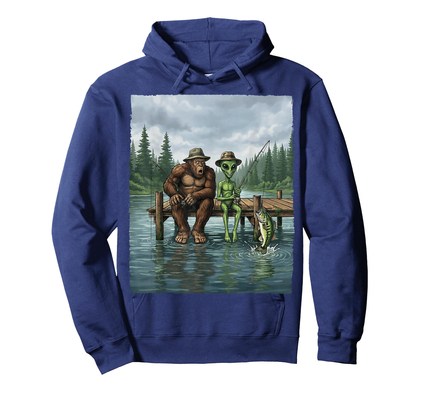 Funny Bigfoot Fishing Mens Alien Sasquatch Fishing Boys T-Shirt