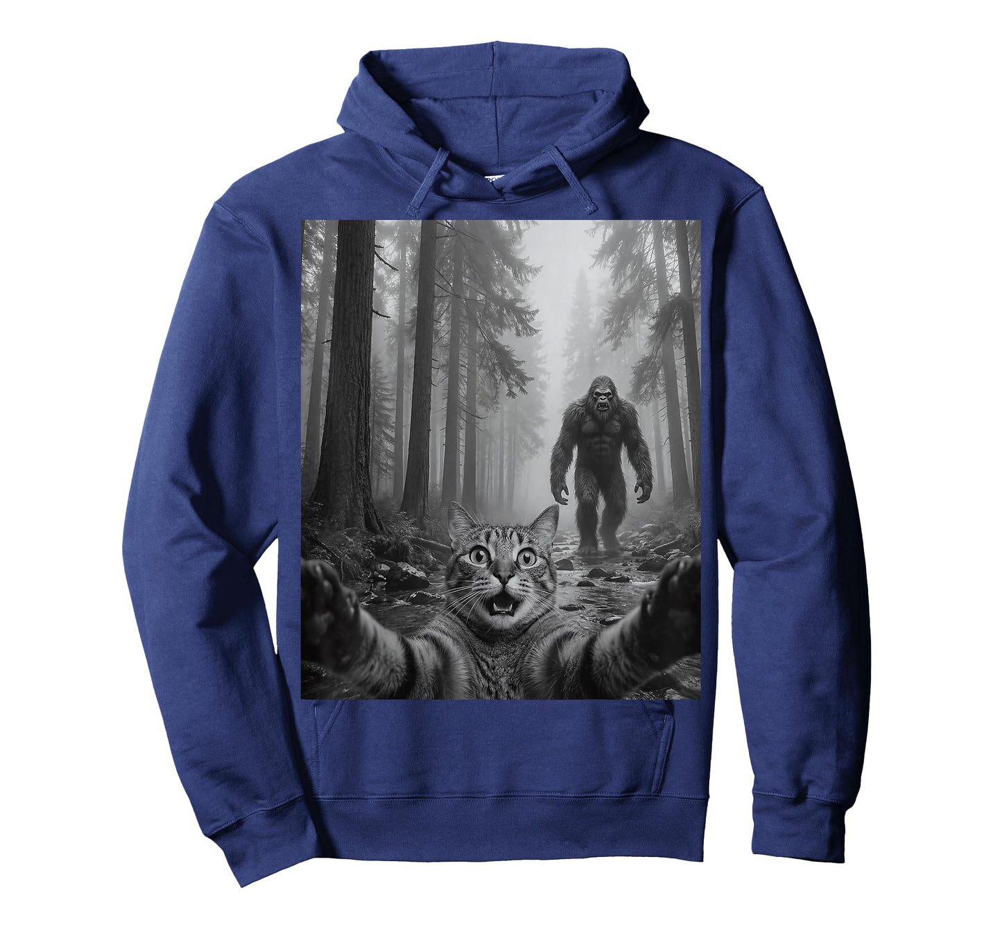 Funny Cute Tabby Cat Selfie with Bigfoot Men Women Kids T-Shirt