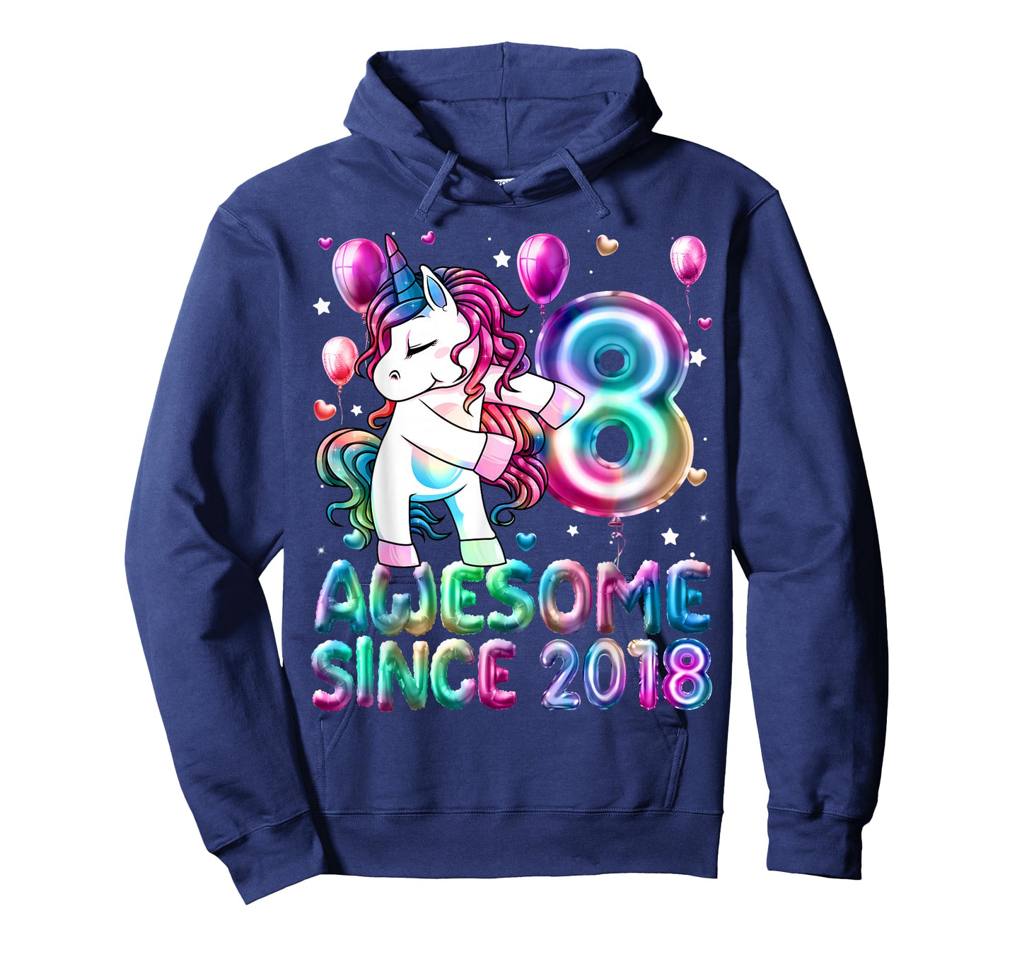 8 Year Old Girl Awesome Since 2018 Unicorn 8th Birthday Girl T-Shirt