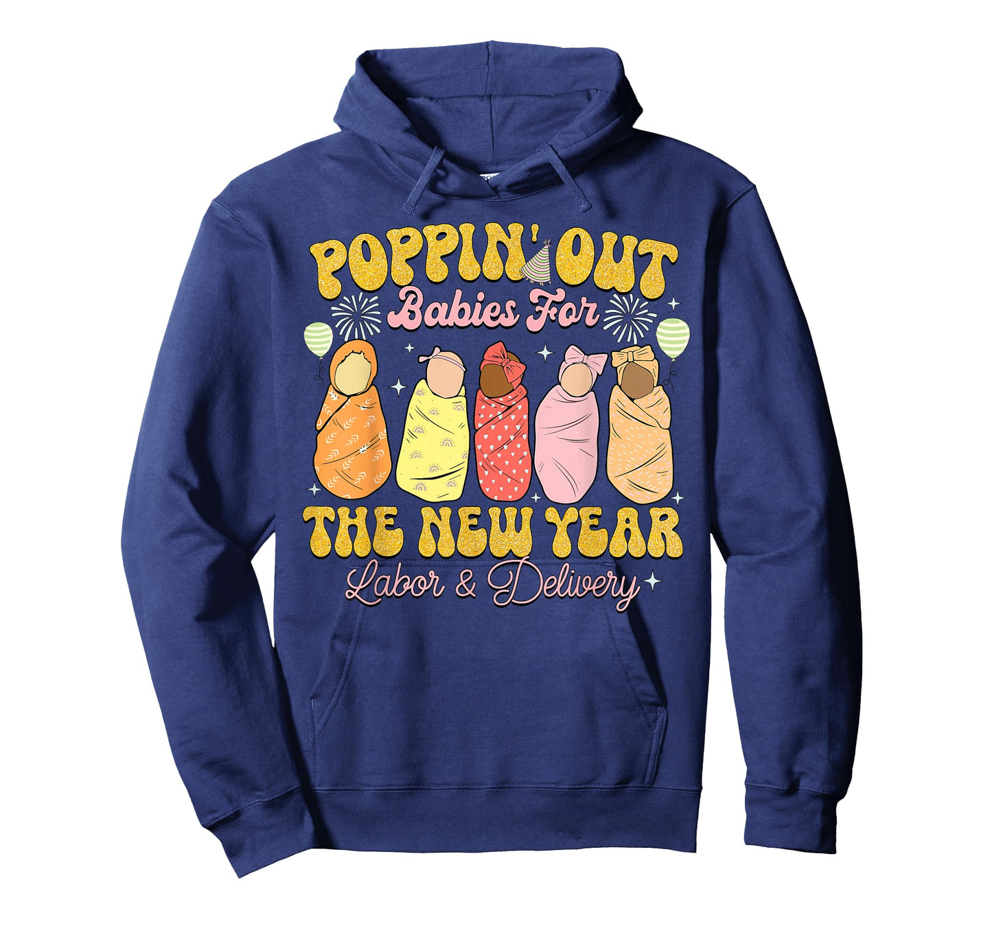 Groovy Happy New Year Labor and Delivery L&D Nurse Fireworks T-Shirt