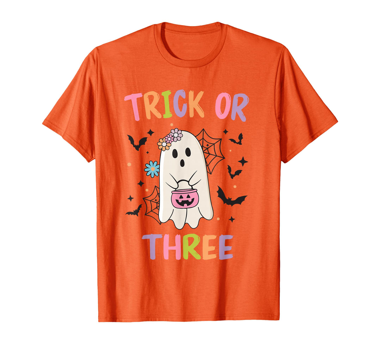 Trick or Three Cute Ghost Groovy 3rd Birthday Girls Kids T-Shirt