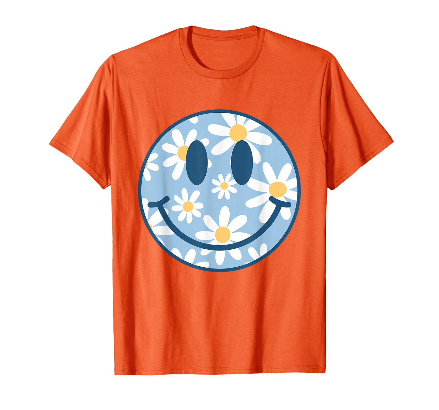 Retro Blue Happy Face Checkered Pattern Smile Face Trendy T-Shirt