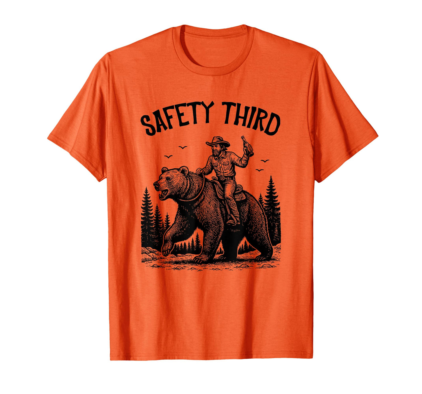 Safety Third, Guys Grizzly Bear, Cowboy Riding Bear Costume T-Shirt