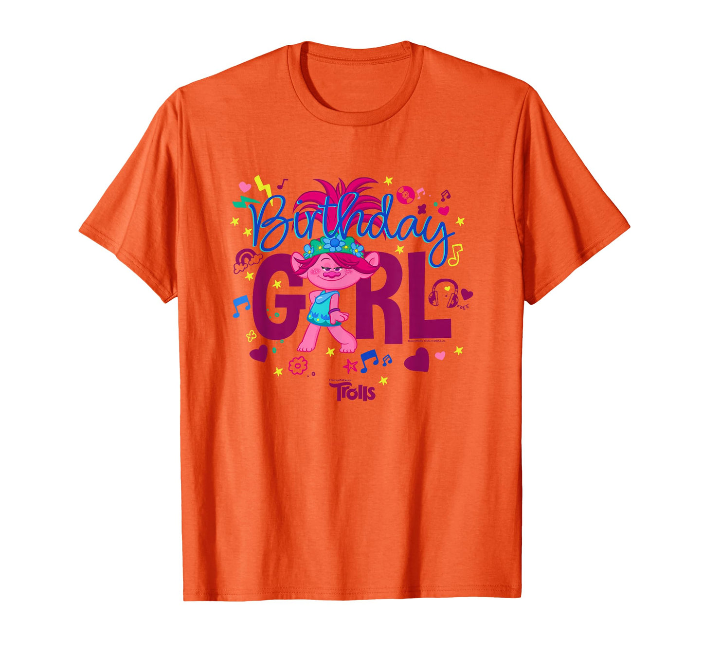 Trolls Cute Sassy Poppy Birthday Girl Big Chest Logo T-Shirt