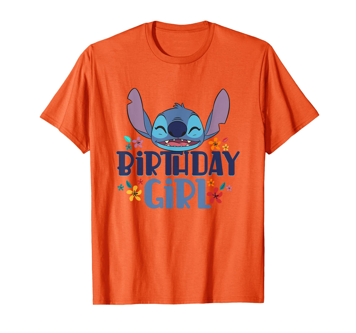 Disney Lilo & Stitch Birthday Girl Smile Stitch Floral Logo T-Shirt