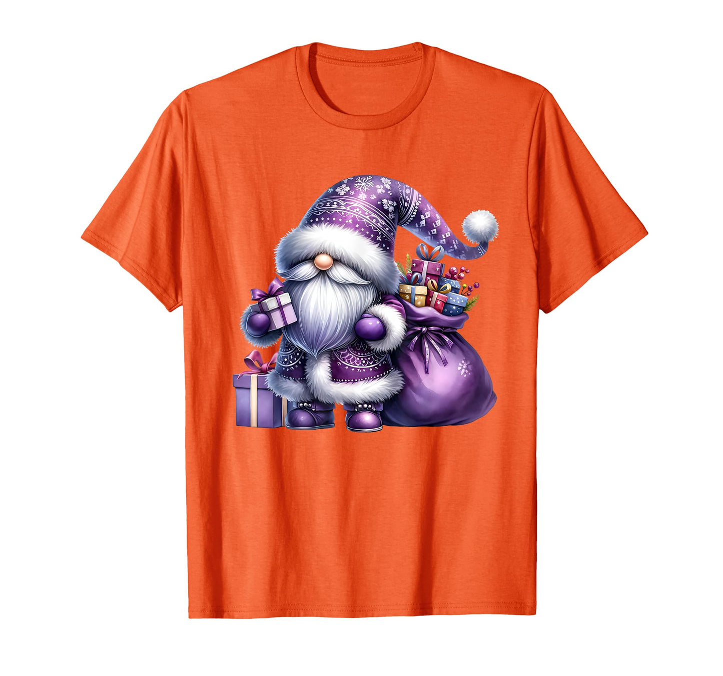 Purple Christmas Gnome With Santa Bag For Women Men Xmas T-Shirt