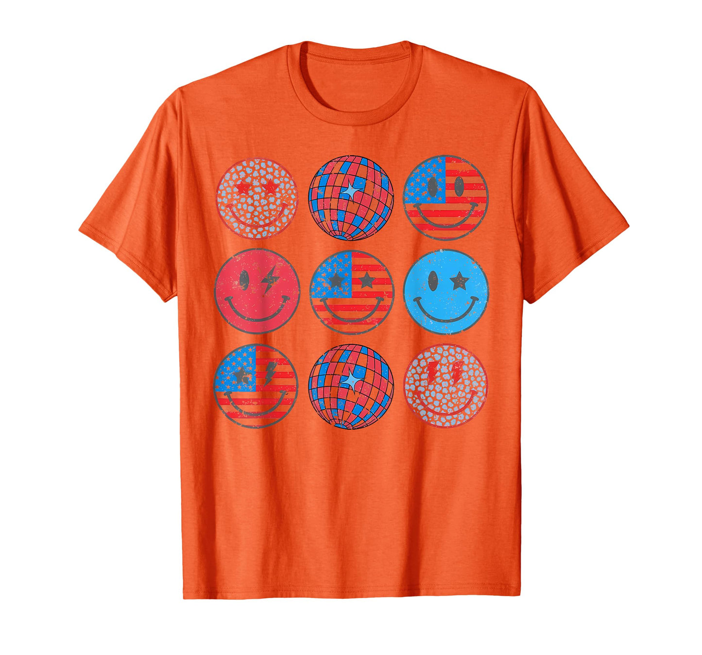 Happy 4th Of July Groovy Smile Face Red White Blue USA Flag T-Shirt for Women Kids Men