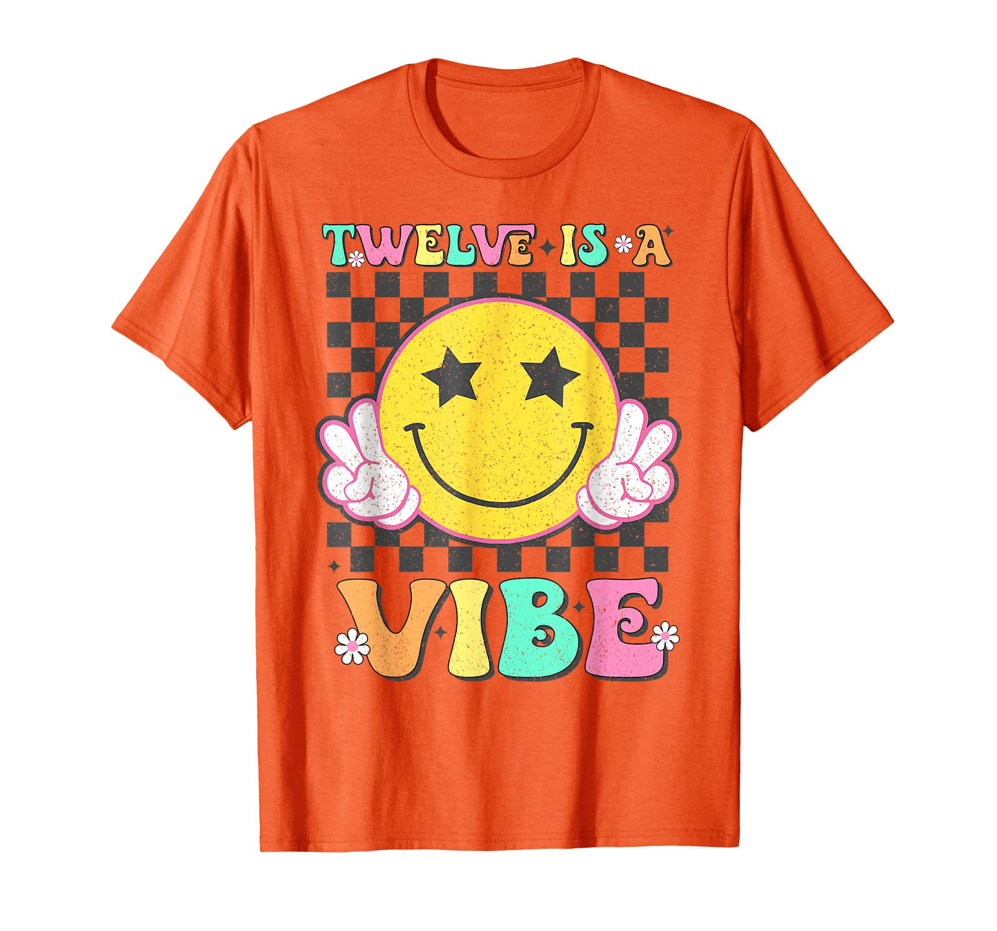 Twelve Is A Vibe 12th Birthday Groovy Smile Face 12Years Old T-Shirt