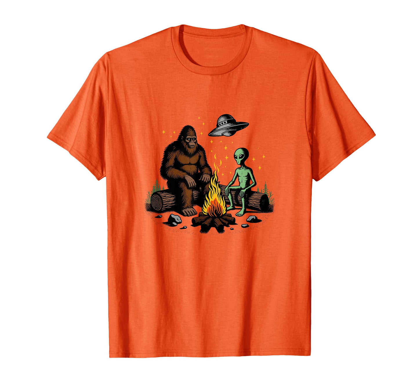 Bigfoot And Alien Campfire Gifts For Outdoor Lovers T-Shirt