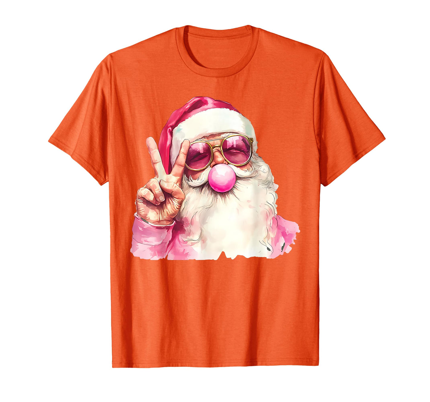Santa Claus Blowing Bubble Gum Pink Sunglasses Christmas T-Shirt