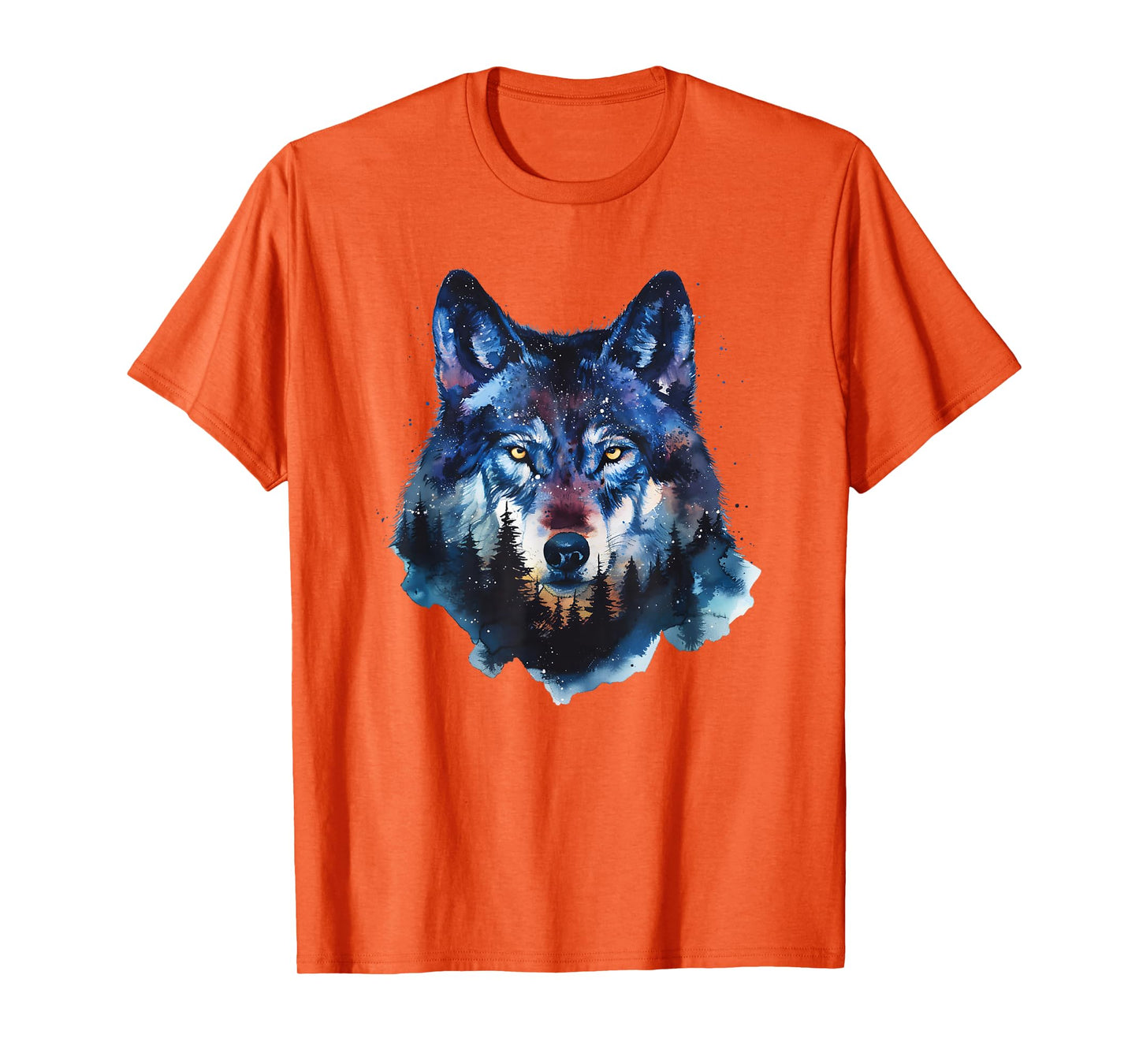 Wolf Splash Art Animal Face Forest Landscape Wolf T-Shirt