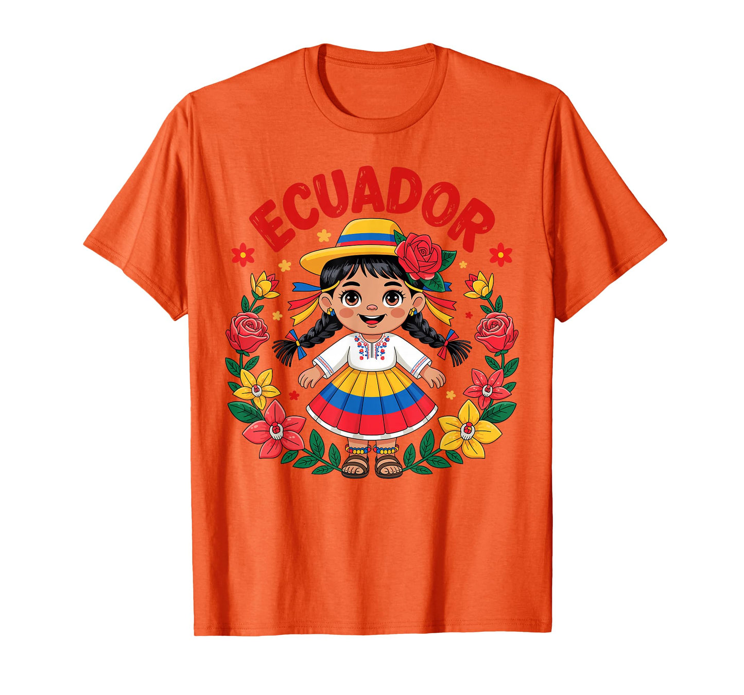 Cute Ecuador Girl Traditional Dress Flag Colors Art for Kids T-Shirt