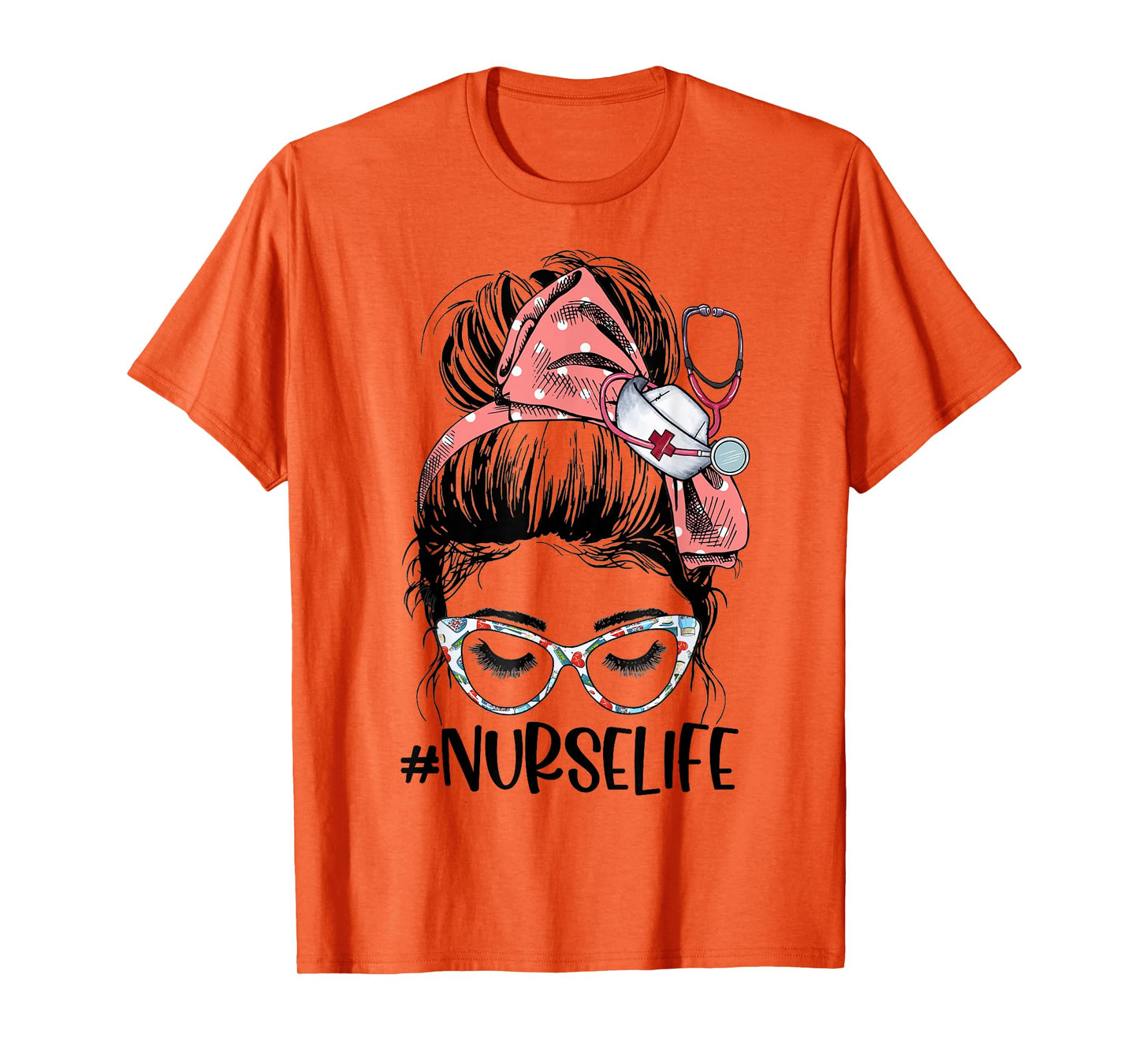 Messy Bun Nurse Life Stethoscope Womens Funny Nursing T-Shirt