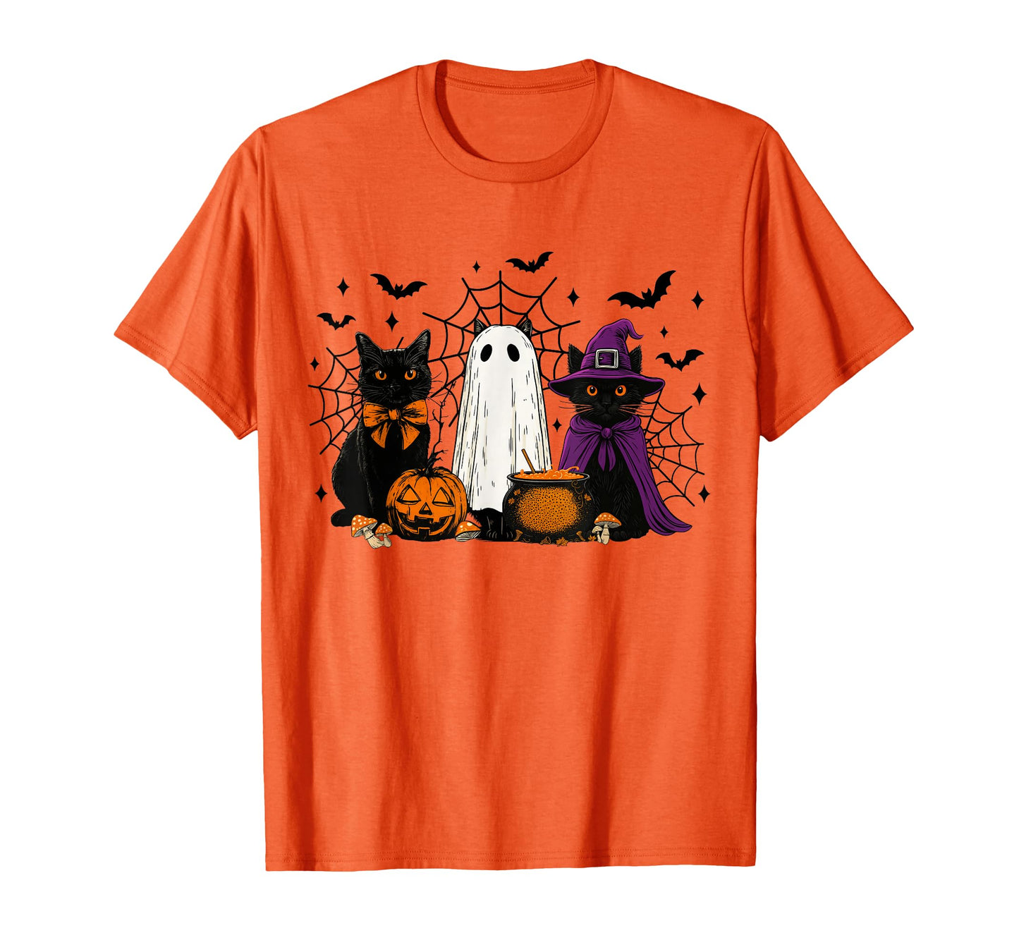 Spooky Witch Black Cat Halloween Pumpkin for Men Women Kids T-Shirt