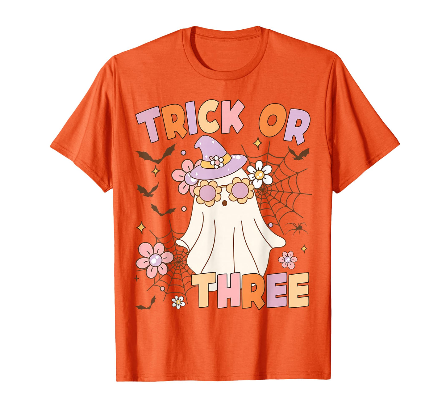 Trick or Three Cute Ghost Groovy 3rd Birthday Spooky 3 Years T-Shirt