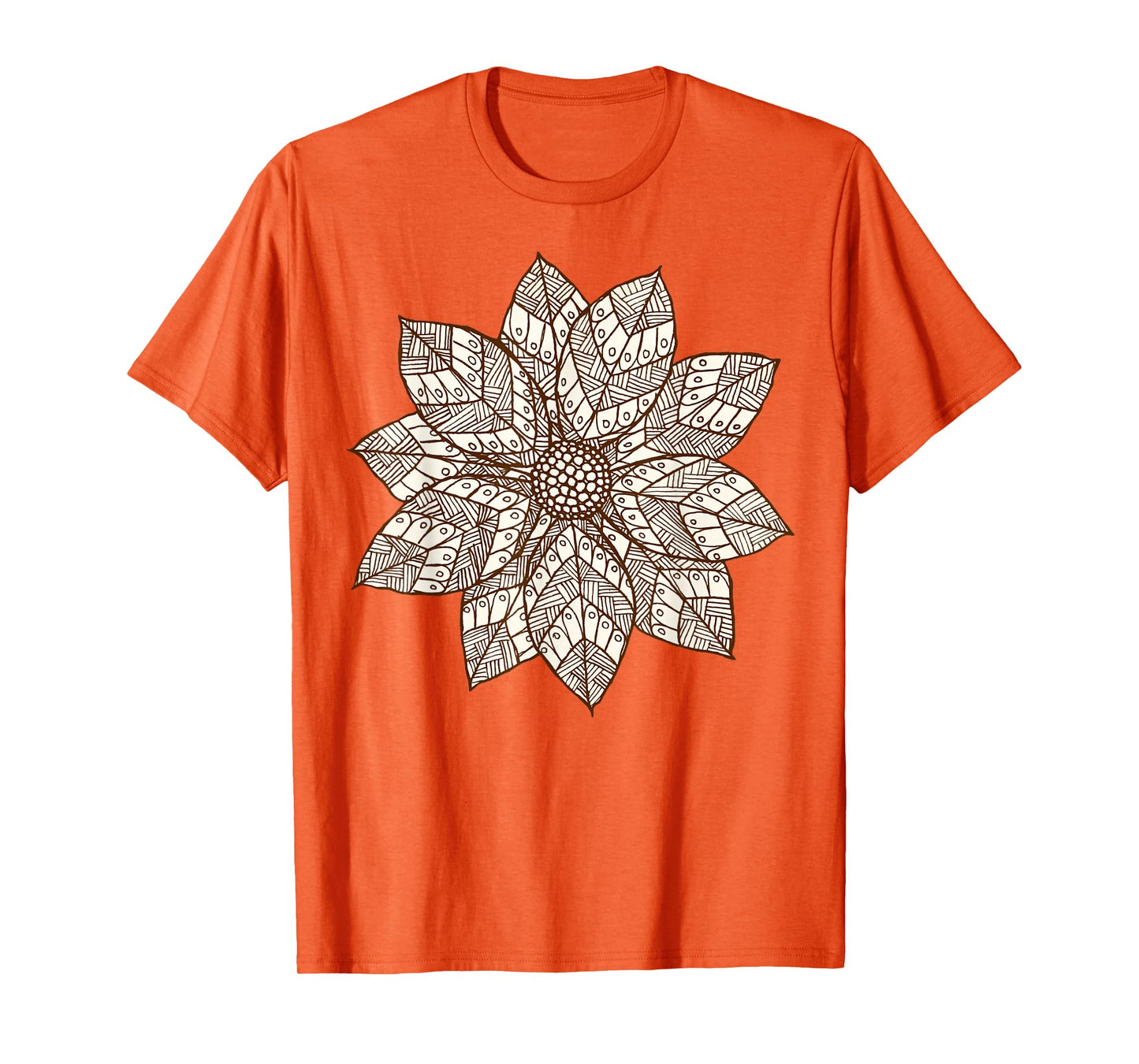 Brown & White Mandala Flower Yoga Sacred Mantra Geometry T-Shirt