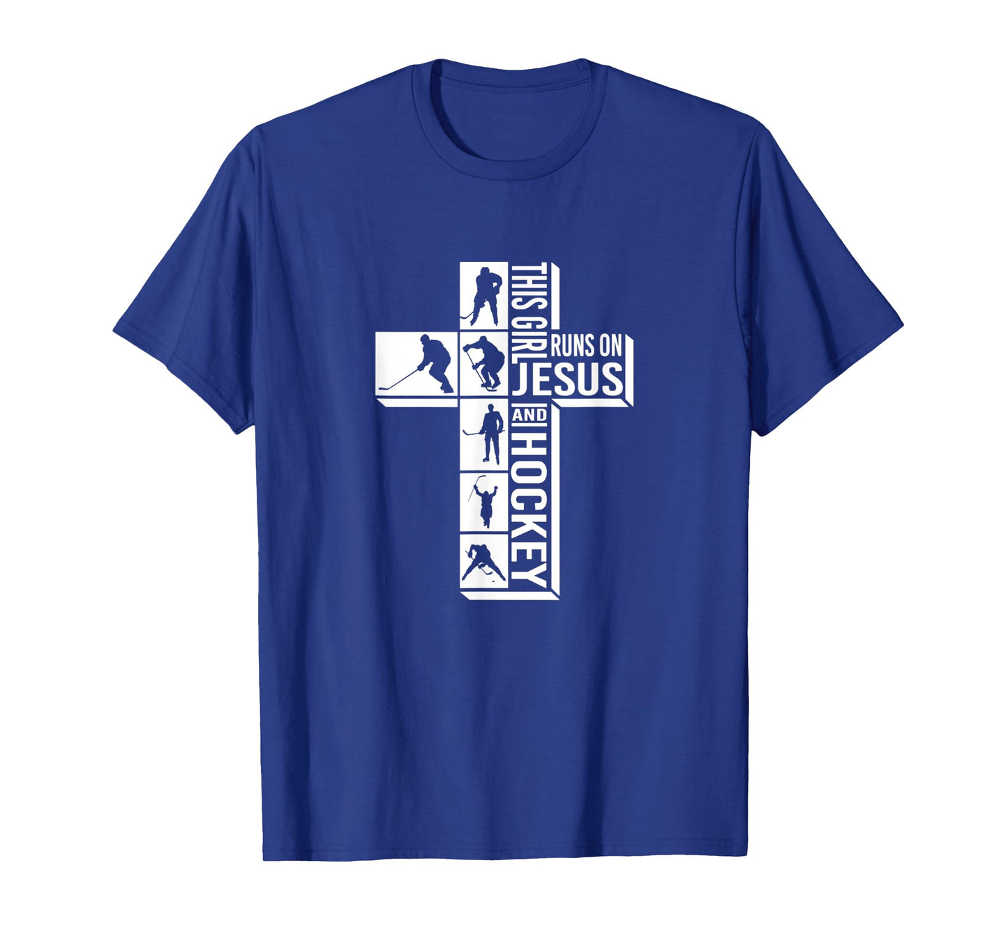 This Girl Runs On Jesus and Hockey Funny Sport Cross Faith T-Shirt