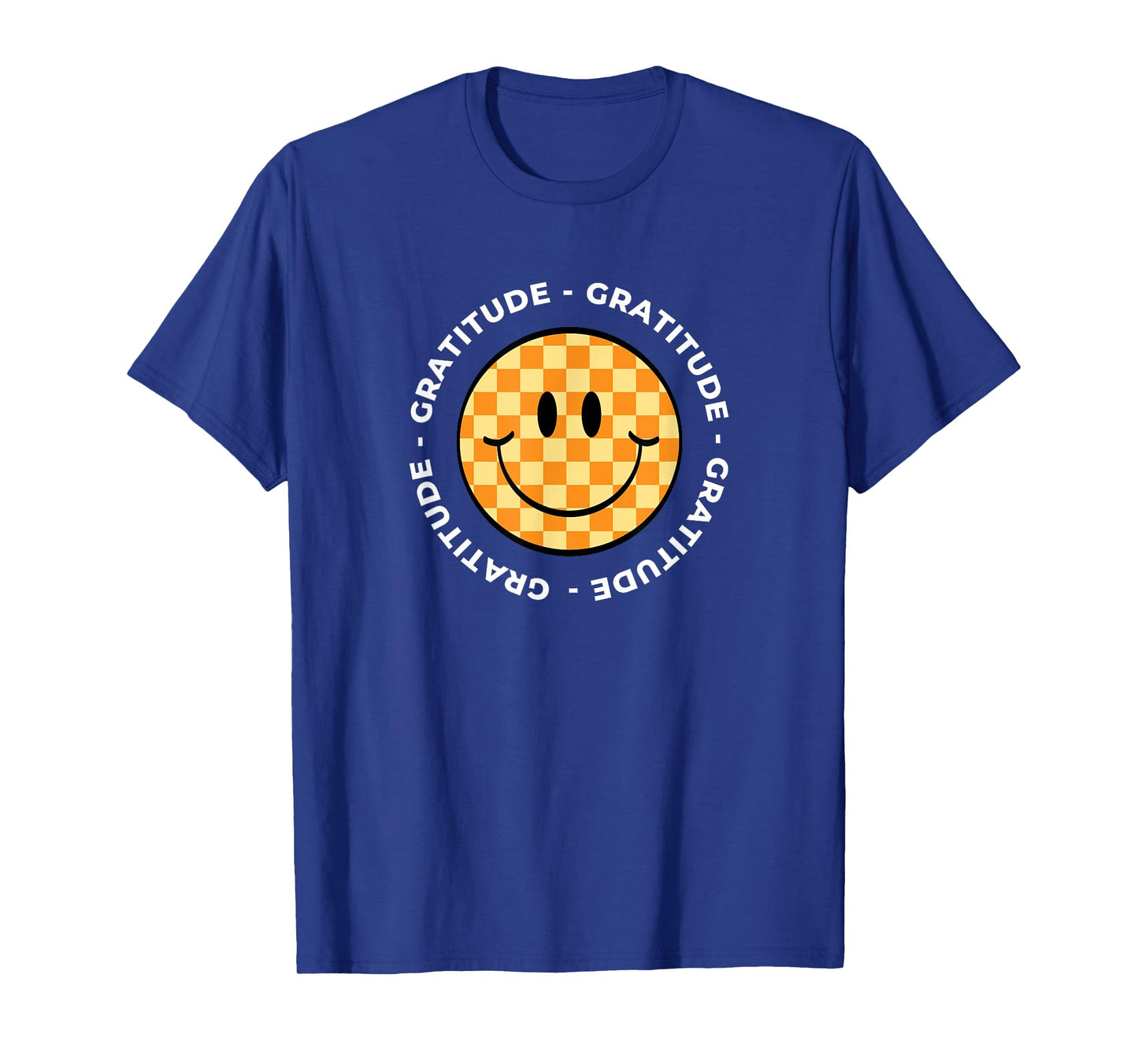 MATTER OF VIBES Gratitude Retro Groovy Unisex-Adults & Unisex-Kids T-Shirt Black Small Short Sleeve Checkered Retro T-Shirt