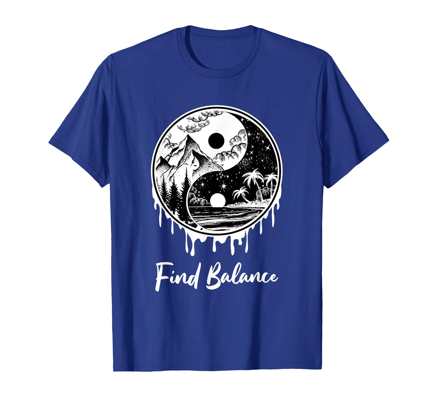 Yin Yang Find Balance Symbol Nature Night Day Mountain Beach Men Women T-Shirt