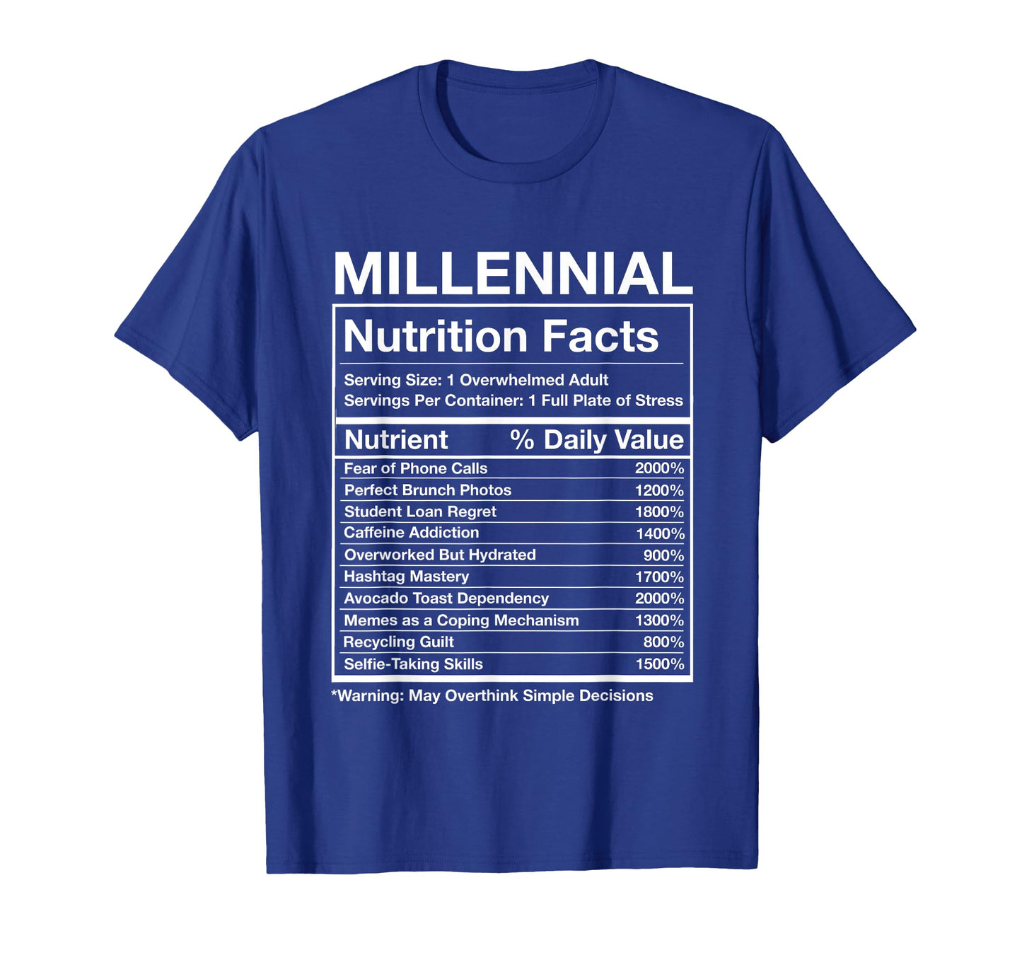 Millennial Nutrition Facts - Funny Generation Meme T-Shirt
