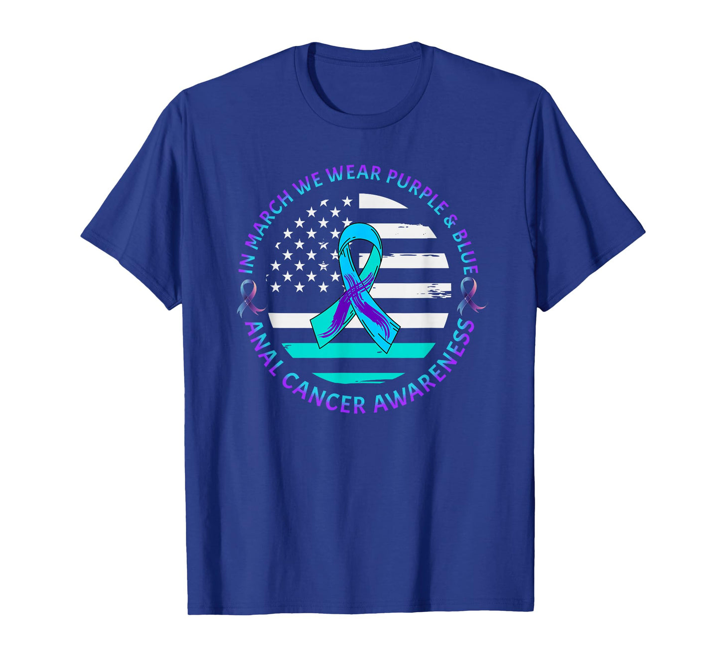 Anal Cancer March We Wear Green/Purple Ribbon American Flag T-Shirt